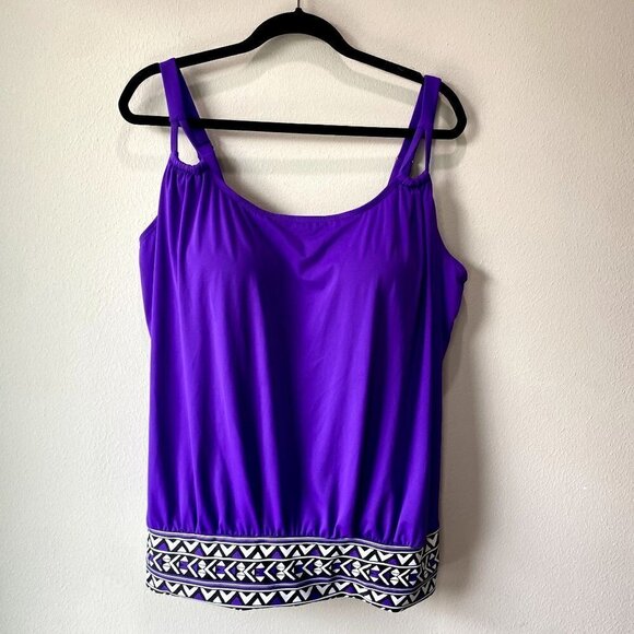 Swimsuits for All Loop Strap Blouson Tankini Top Purple 24 - Picture 1 of 9